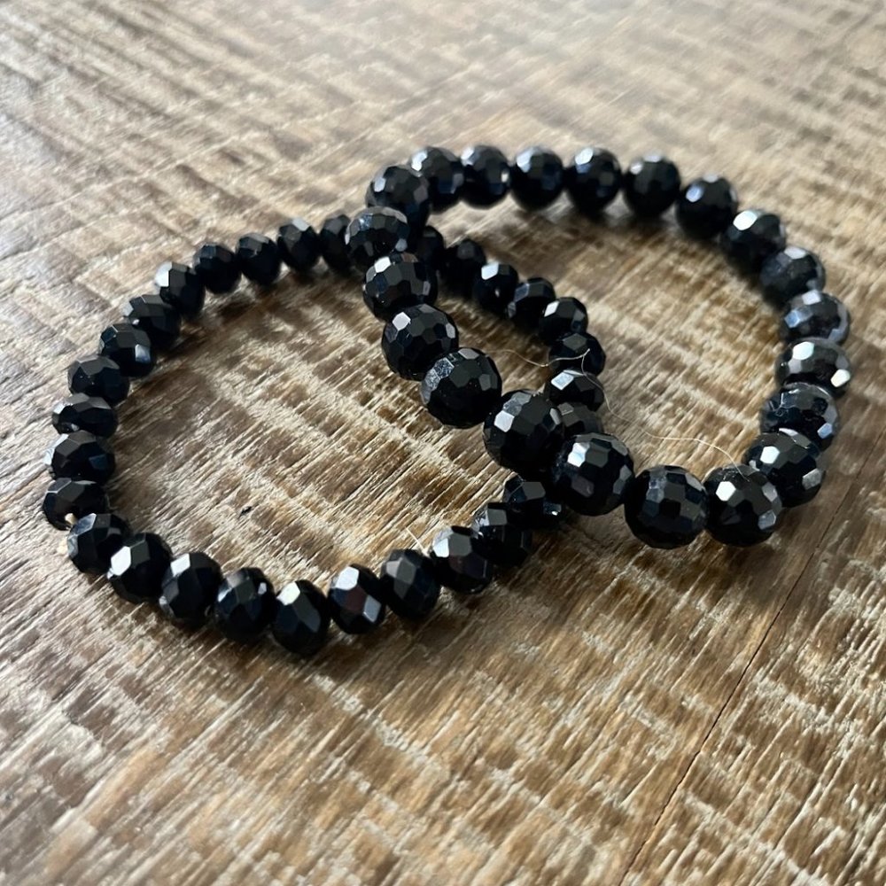 2 Black Beaded Bracelets